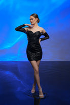 Gira Official-Siyah Payetli Büstiyer Detaylı Mini Elbise-Elbise-1-Milagron.com