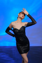 Gira Official-Siyah Payetli Büstiyer Detaylı Mini Elbise-Elbise-2-Milagron.com