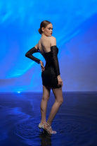 Gira Official-Siyah Payetli Büstiyer Detaylı Mini Elbise-Elbise-4-Milagron.com