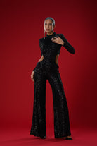 Gira Official-Siyah Payetli Cut Out Detaylı Tulum-Elbise-6-Milagron.com