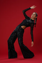 Gira Official-Siyah Payetli Cut Out Detaylı Tulum-Elbise-7-Milagron.com