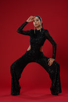 Gira Official-Siyah Payetli Cut Out Detaylı Tulum-Elbise-8-Milagron.com