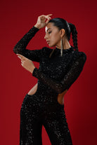 Gira Official-Siyah Payetli Cut Out Detaylı Tulum-Elbise-9-Milagron.com