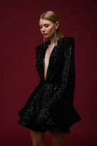 Gira Official-Siyah Payetli Glenli Elbise-Elbise-4-Milagron.com