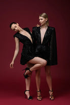 Gira Official-Siyah Payetli Kolsuz Mini Elbise-Elbise-5-Milagron.com