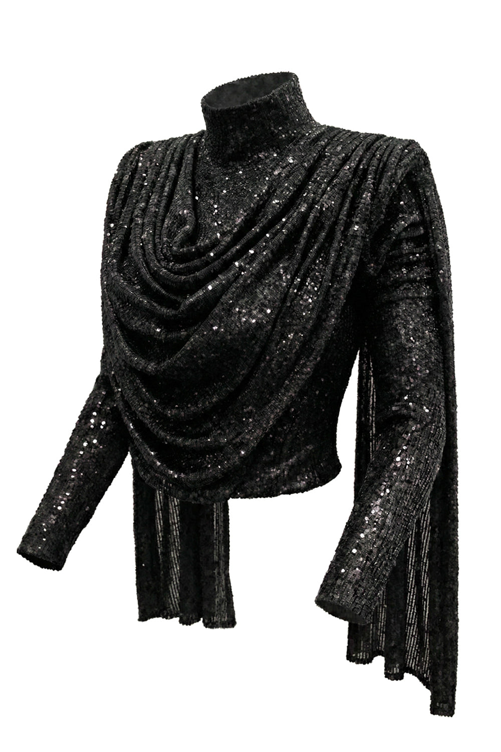 Siyah Payetli Şal Detaylı Bluz - 3