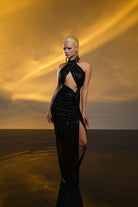 Gira Official-Siyah Payetli Yırtmaç Detaylı Maxi Elbise-Elbise-2-Milagron.com