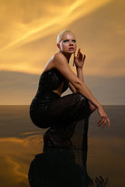 Gira Official-Siyah Payetli Yırtmaç Detaylı Maxi Elbise-Elbise-3-Milagron.com