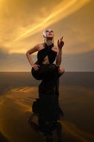 Gira Official-Siyah Payetli Yırtmaç Detaylı Maxi Elbise-Elbise-5-Milagron.com