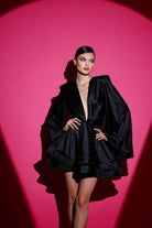 Gira Official-Siyah Saten Glenli Elbise-Elbise-2-Milagron.com