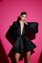 Gira Official-Siyah Saten Glenli Elbise-Elbise-3-Milagron.com