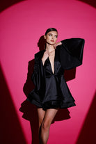 Gira Official-Siyah Saten Glenli Elbise-Elbise-4-Milagron.com