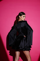 Gira Official-Siyah Saten Glenli Elbise-Elbise-5-Milagron.com