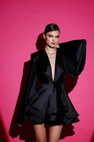 Gira Official-Siyah Saten Glenli Elbise-Elbise-8-Milagron.com