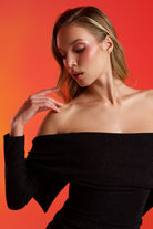 Gira Official-Siyah Simli Omuzu Açık Kuşak Detaylı Mini Elbise-Elbise-5-Milagron.com