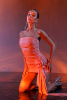 Gira Official-Somon Payetli Straplez Gül Detaylı Mini Elbise-Elbise-1-Milagron.com