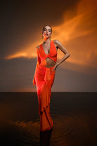 Gira Official-Turuncu Cut Out Detaylı Maxi Elbise-Elbise-1-Milagron.com