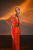 Gira Official-Turuncu Cut Out Detaylı Maxi Elbise-Elbise-3-Milagron.com