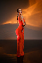 Gira Official-Turuncu Cut Out Detaylı Maxi Elbise-Elbise-5-Milagron.com