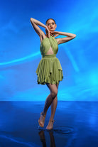 Gira Official-Yeşil Çapraz Bağlama Detaylı Mini Elbise-Elbise-1-Milagron.com