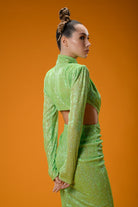 Gira Official-Yeşil Payetli Cut Out Detaylı Midi Elbise-Elbise-6-Milagron.com