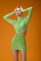 Gira Official-Yeşil Payetli Cut Out Detaylı Mini Elbise-Elbise-1-Milagron.com