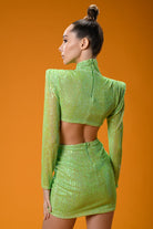 Gira Official-Yeşil Payetli Cut Out Detaylı Mini Elbise-Elbise-5-Milagron.com