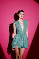 Gira Official-Yeşil Payetli Kolsuz Mini Elbise-Elbise-2-Milagron.com