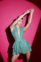 Gira Official-Yeşil Payetli Kolsuz Mini Elbise-Elbise-3-Milagron.com