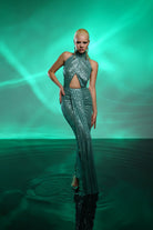 Gira Official-Yeşil Payetli Kuşak Detaylı Maxi Elbise-Elbise-1-Milagron.com