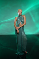 Gira Official-Yeşil Payetli Kuşak Detaylı Maxi Elbise-Elbise-2-Milagron.com