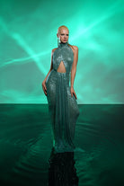 Gira Official-Yeşil Payetli Kuşak Detaylı Maxi Elbise-Elbise-5-Milagron.com