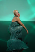 Gira Official-Yeşil Payetli Kuşak Detaylı Maxi Elbise-Elbise-6-Milagron.com