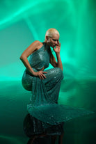 Gira Official-Yeşil Payetli Kuşak Detaylı Maxi Elbise-Elbise-7-Milagron.com