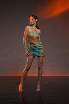 Gira Official-Yeşil Turuncu Payetli Batik Desen Mini Elbise-Elbise-2-Milagron.com