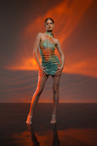 Gira Official-Yeşil Turuncu Payetli Batik Desen Mini Elbise-Elbise-3-Milagron.com