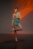 Gira Official-Yeşil Turuncu Payetli Batik Desen Mini Elbise-Elbise-4-Milagron.com