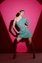 Gira Official-Zümrüt Yeşil Payetli Tek Omuz Elbise-Elbise-1-Milagron.com