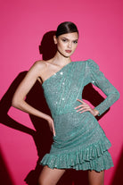 Gira Official-Zümrüt Yeşil Payetli Tek Omuz Elbise-Elbise-5-Milagron.com