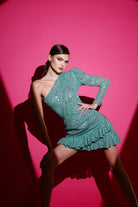 Gira Official-Zümrüt Yeşil Payetli Tek Omuz Elbise-Elbise-6-Milagron.com