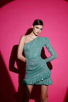 Gira Official-Zümrüt Yeşil Payetli Tek Omuz Elbise-Elbise-7-Milagron.com