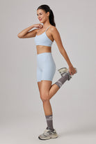 Glo Studio-London Glossy Biker Shorts Baby Blue-Şort-1-Milagron.com