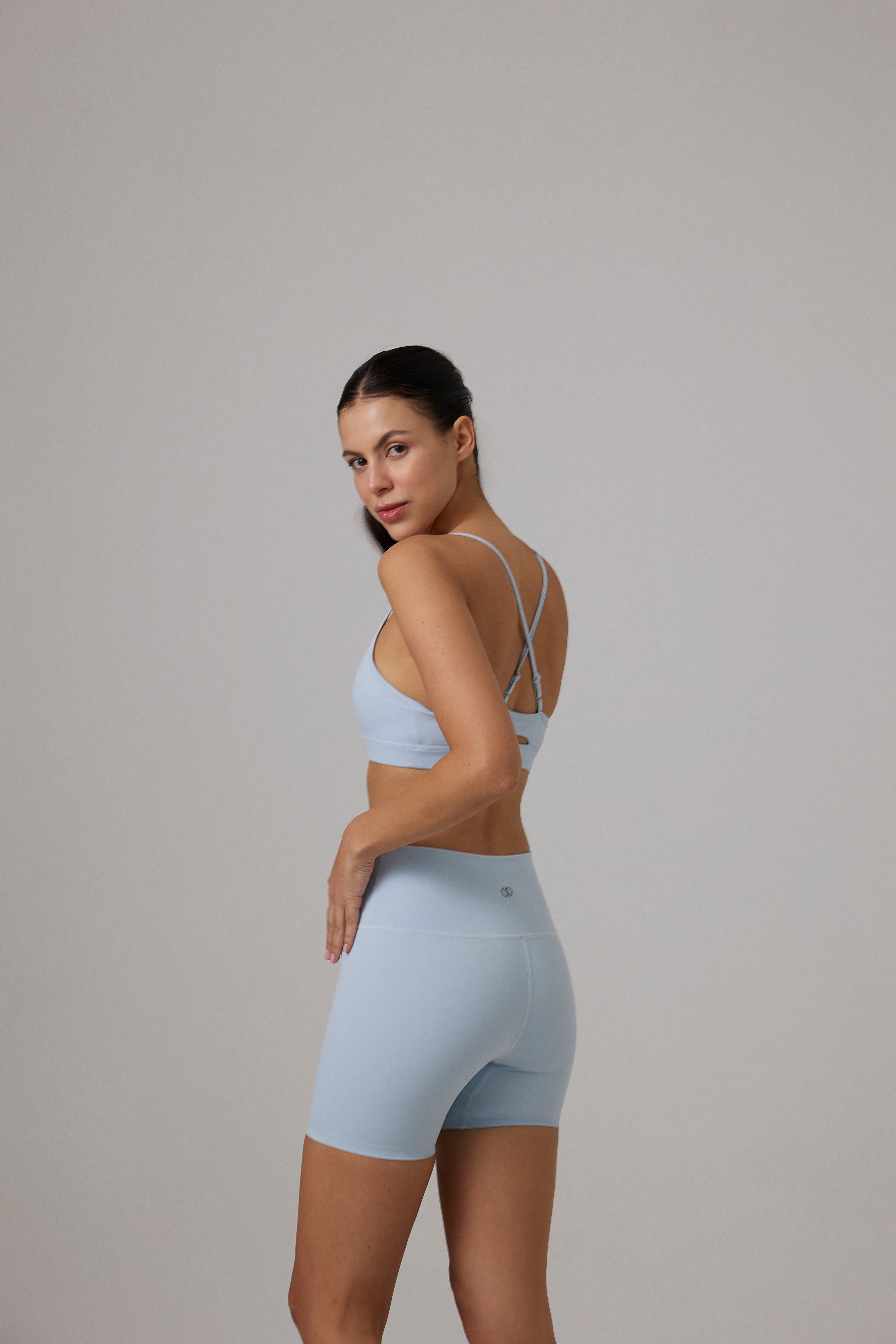 Glo Studio-London Glossy Biker Shorts Baby Blue-Şort-2-Milagron.com