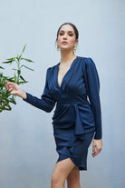 Petra Petrova-Gloria Lacivert Drapeli Elbise-Elbise-2-Milagron.com