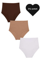 Lazer Kesim Yüksek Bel Cheeky Külot - 3'lü Paket - Kahverengi, Ten Rengi, Beyaz - 0