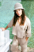 Handarte Los Angeles-Bej Müslin Wrap Top-Crop Top-1-Milagron.com