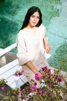 Handarte Los Angeles-Bej V Yaka Lodos Top-Top-4-Milagron.com