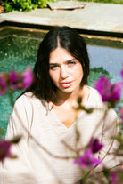 Handarte Los Angeles-Bej V Yaka Lodos Top-Top-6-Milagron.com