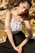 Handarte Los Angeles-Beyaz Büzgülü İpli Crop-Crop Top-1-Milagron.com