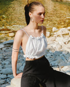 Handarte Los Angeles-Beyaz Büzgülü İpli Crop-Crop Top-3-Milagron.com